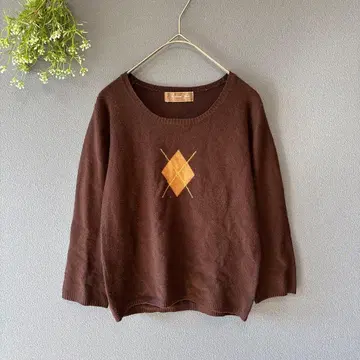 스픽 앤 스팬 [F] 고급 레트로 원 포인트 아가일 무늬 7부 소매 니트