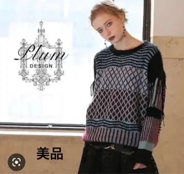 개성파 니트 스웨터 벨로아 리본 뉘앙스 디자인 니트 [ Plum ]