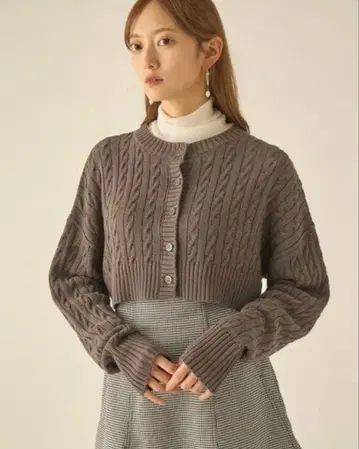 크롭 기장 케이블 가디건 스나이델 상의