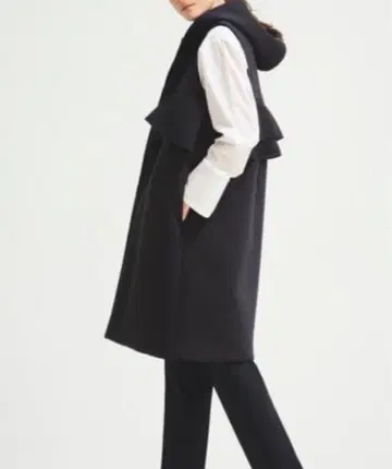 후드 부착 프릴 디자인 롱 베스트