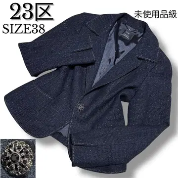 미사용품급 23구 비슈 버튼 라메 믹스 숏 기장 트위드 자켓