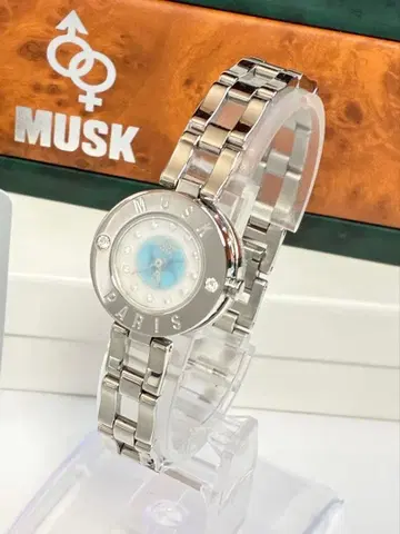 미사용 MUSK 무스크 손목시계 쿼츠 컬러 스톤 여성용 배터리 방전