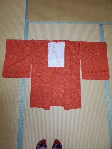 순수 실크 오렌지 꽃무늬 겉옷