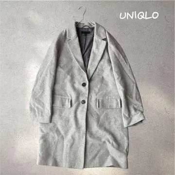 822* 유니클로 [ L ] 코트 체스터 테일러드 그레이 포켓 울 혼방