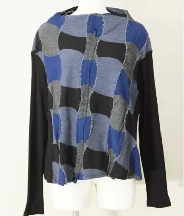 센소유니코 싹둑풍 울 격자 무늬 절개 긴팔 파랑 블랙 그레이 패치워크