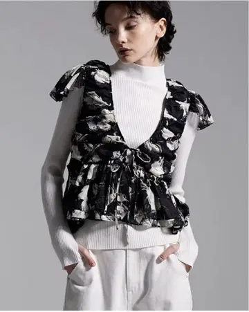 mecre 오팔 프린트 프론트 리본 블라우스
