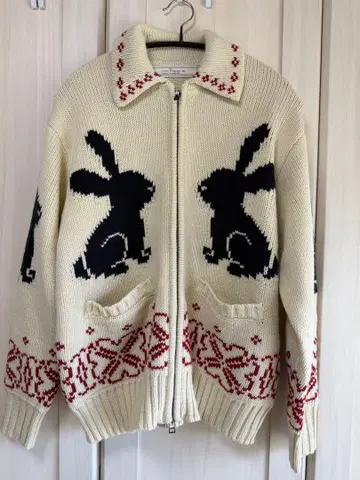 rokh gu 토끼 패턴 풀 집업 니트 자켓 S 가디건