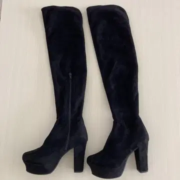 블랙 스웨이드 니하이 부츠 하이힐