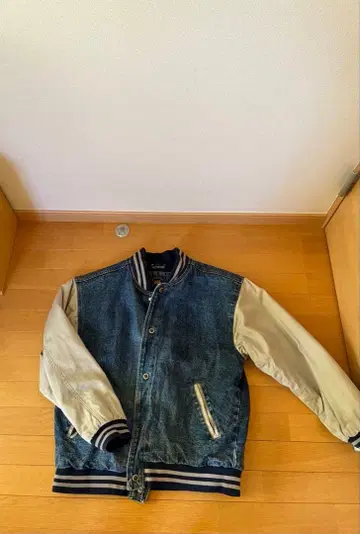 데님 바시티 자켓 긴팔 단추식