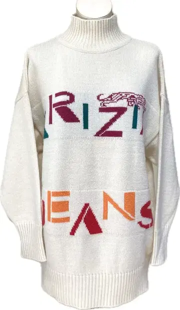 이탈리아제 크리치아 청바지 네임 자카드 터틀넥 스웨터 화이트 42