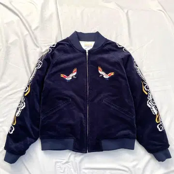 hyo-hyo 수베니어 자켓 벨벳 네이비 선명한 자수 새 용