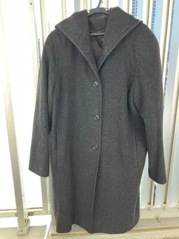 구제 의류 다크 그레이 후드 부착 더플 코트