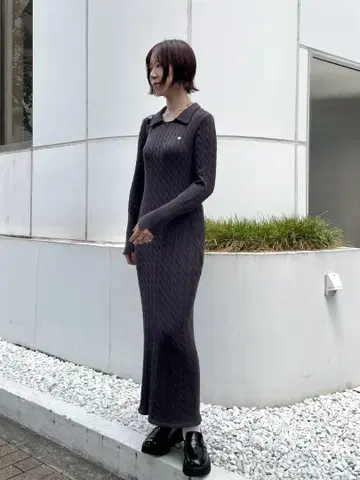 POLO BCS 콜라보 케이블 니트 원피스