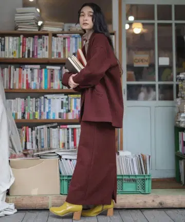 셀렉트모카 트위드 커브 포켓 자켓 스커트 세트