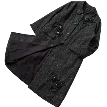 새상품급 L'assiette 라셰트 꽃 모티브 롱 코트 울