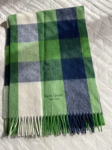 케이트 스페이드 그린 x 네이비 체크 무늬 머플러
