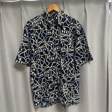 이탈리아제 실크 100% 올 패턴 오픈 카라 반팔 셔츠