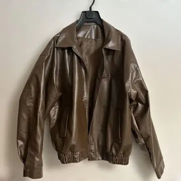 [ 미사용 새상품 ] 브라운 오버 사이즈 가죽 자켓