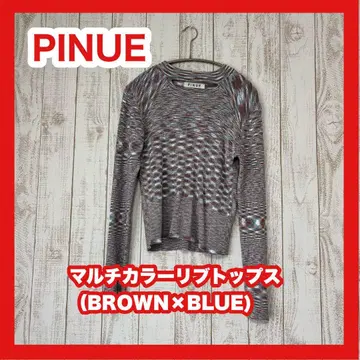 PINUE 멀티 컬러 리브 상의 (BROWN x BLUE)