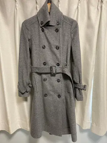 그레이 더블 브레스트 롱 코트 코트 캐시미어 혼방