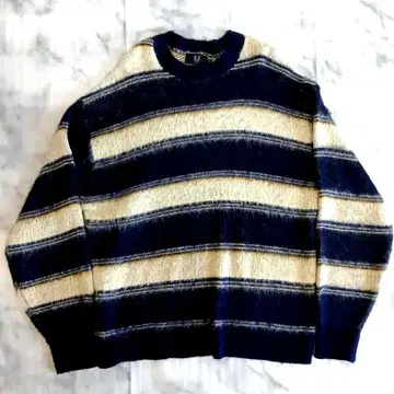 모헤어 스트라이프 패턴 크루넥 스웨터 빅 사이즈