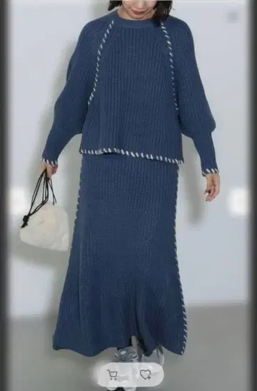 BEAMS HEART 다크 블루 니트 셋업 롱 스커트