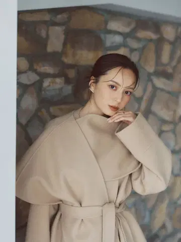 아뉴앙스 리버 울 미들 머플러 코트 새상품 베이지 노카라 코트