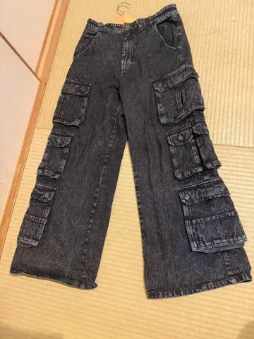 CLEL 3D 메니 포켓 데님 카고 팬츠 그레이 M 사이즈