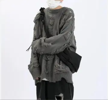 오버 사이즈 데미지 니트 그레이 XU u:ume zara 긴팔 스웨터