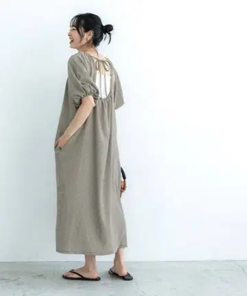 그레이 벌룬 슬리브 롱 원피스