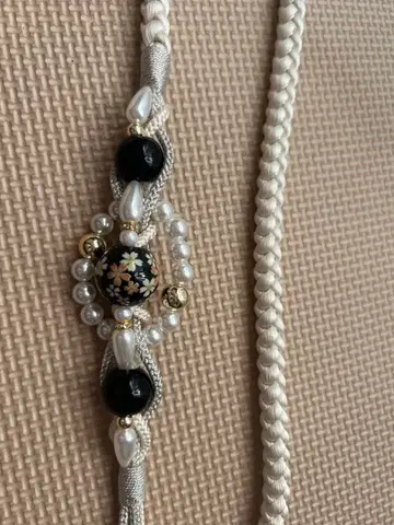 후리소데 오비 묶음 화이트 미색 전사 구슬 펄