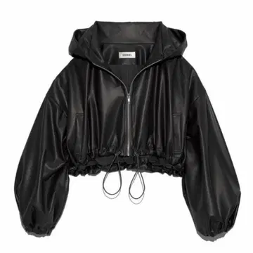 SNIDEL 후드 부착 크롭 가죽 자켓