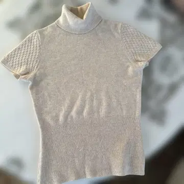 PAULE KA 베이지 캐시미어 100% 하이넥 반팔 니트