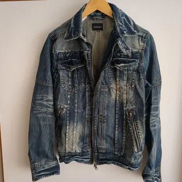 블루 데님 자켓 페이드 가공