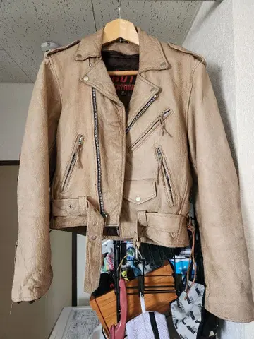 HOT LEATHERS 베이지 더블 라이더 자켓 36 사이즈 S