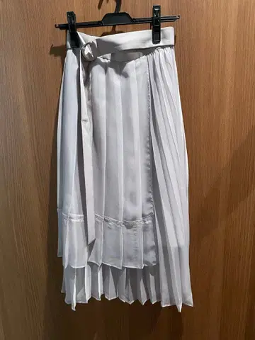 마이 스트라다 플리츠 스커트 그레이 롱 벨트