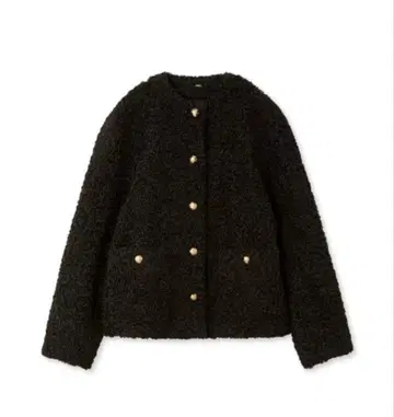 Mila Owen 금장 버튼 노카라 컴팩트 보아 자켓 블랙