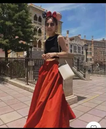 AMERI 빨간색 플레어 스커트