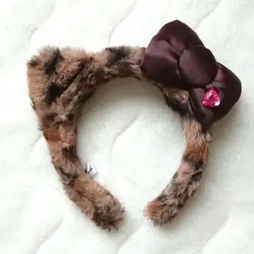 USJ 키티 레오파드 무늬 머리띠 브라운 리본