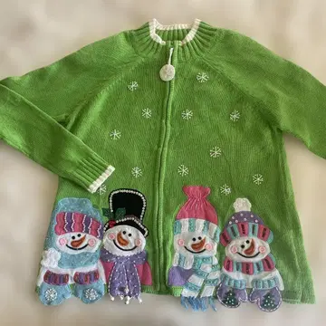 스노우맨 크리스마스 비즈 가디건 그린 레어 미사용 새상품