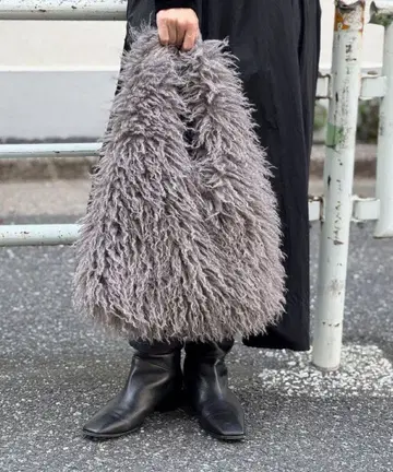 [리에 거울] 티베트 라무 인조 모피 백 그레이