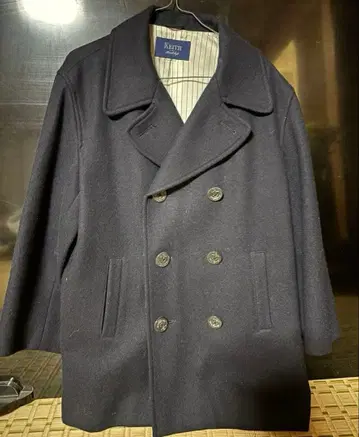 KEITH 네이비 더블 브레스트 피 코트