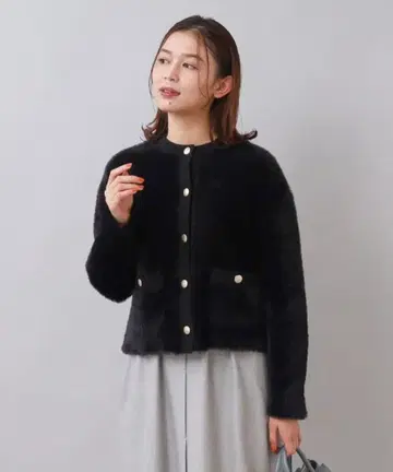 새상품급 언타이틀 샤기 모헤어 가디건 2 블랙 퍼 자켓