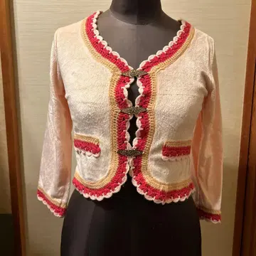 노카라 자켓 크림색 핑크