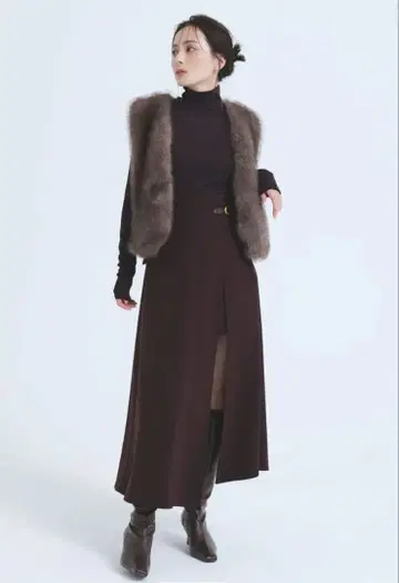 anuans 비대칭 레이어드 스커트 버건디