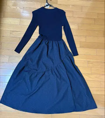 네이비 긴팔 니트 롱 원피스