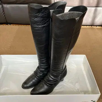 블랙 가죽 롱 부츠