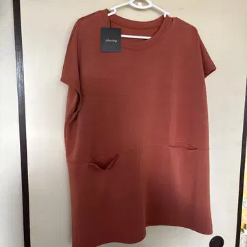 오렌지 반팔 튜닉 포켓 부착