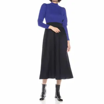 바니스뉴욕 퍼프 슬리브 리브 편 니트 원피스 하이넥