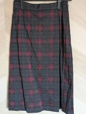 그레이와 빨간색 체크 무늬 플리츠 스커트